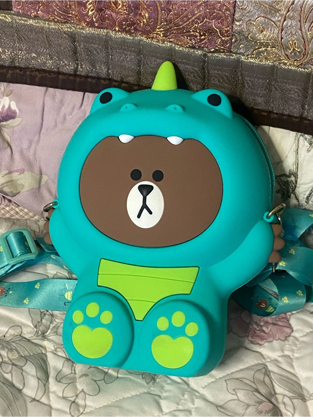 Brown Bear in a Dinosaur Hood  Silicone Crossbody Bag
